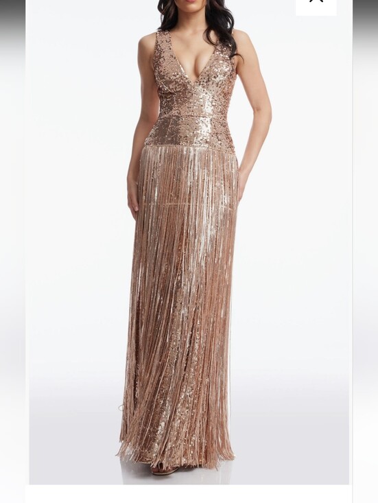 Dress the Population Dresses & Skirts - Dress The Population NWT Gold Sequin Fringe Maxi Gown XS $598 Deep V Formal
